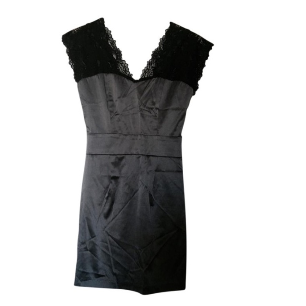 Early 2000s Vintage Slate Grey Satin Deep V Back Dress